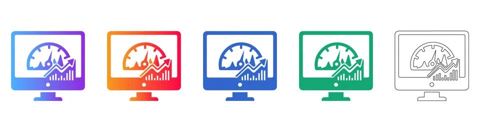 System Performance Speedometer Icon Set Illustrazione stock