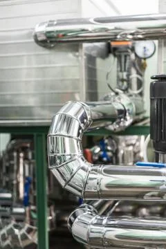 The system of pipelines with thick thermal insulation. Stock Photos