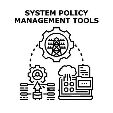 System policy management tools controlling corporate infrastructure Stock Illustration