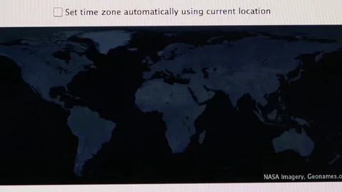System preference icons on Apple MacOS setting time zone USA Stock Footage 103878167