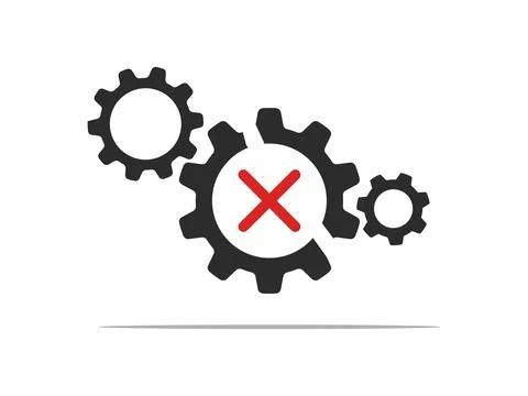 System problem alert. Broken gear with wrong sign vector Stock Illustration