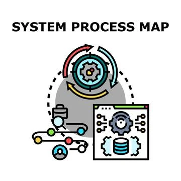 System process map diagramming workflow optimization and data management Stock Illustration