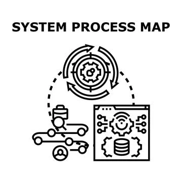System process map diagramming workflow optimization and data management Stock Illustration