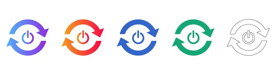 System Reboot and Power Cycle Cycle Icons Illustrazione stock