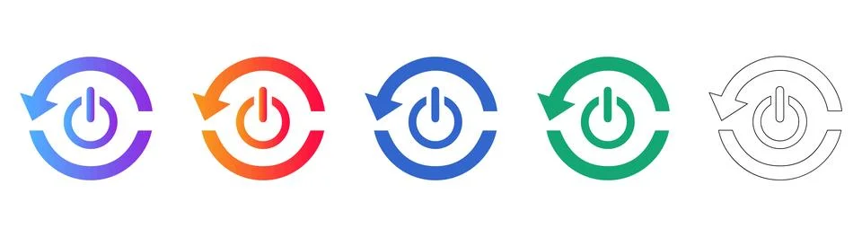 System Reboot and Power Cycle Icon Set Illustrazione stock