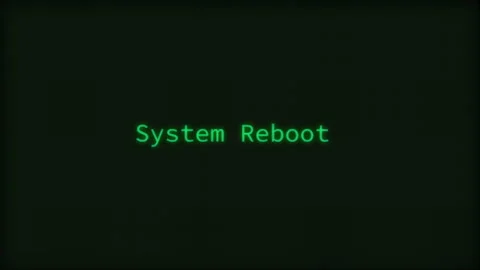 System reboot terminal text with green CRT glow on dark background Stock-Footage 317479098