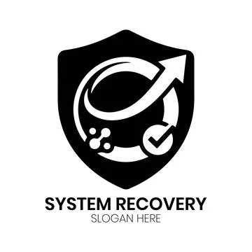 System Recovery Logo Design with Shield and Circular Refresh Arrow Stock Illustration
