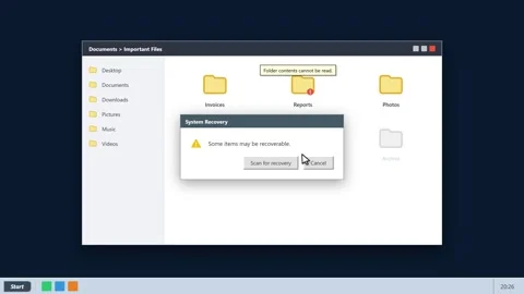 System recovery warning window on computer desktop file explorer. 4K Stock Footage 341694338