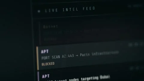 System reporting active cybersecurity incidents and automated blocking actions Video stock 330663272