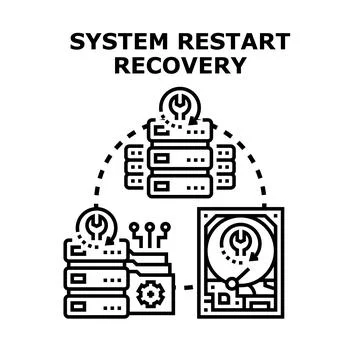 System restart recovery process restoring data and network Stockillustratie