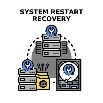 System restart recovery process restoring data and network Stock Illustration