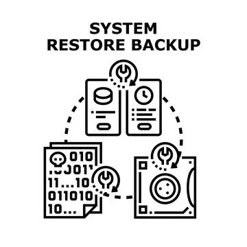 System restoring backup data operation process Stock Illustration