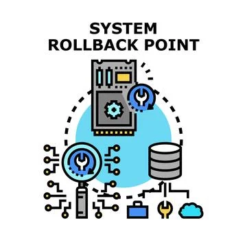System rollback point restoring software data and function Illustrazione stock