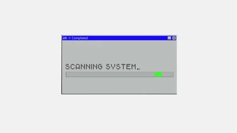 System scan process. old operating system window with scanning progress. Stock Footage 159820818
