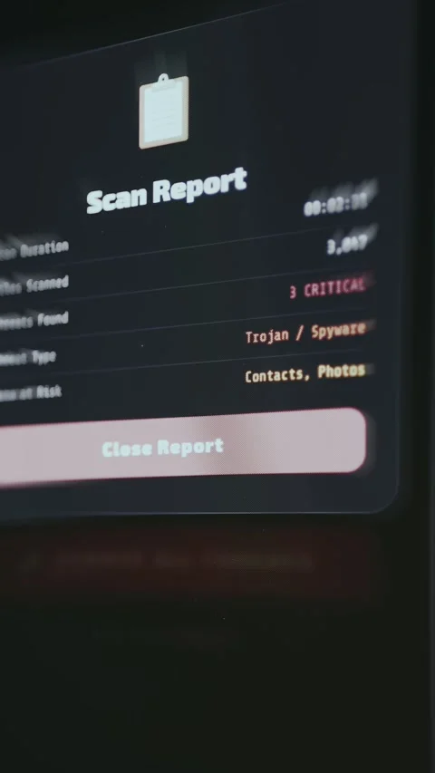 System scan report with 3 identified critical Trojan threats Stock Footage 335866181