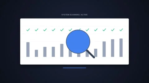 System Scanning Active: Magnifying Glass Over Financial Data Chart with Che.. 库存影片 348572006