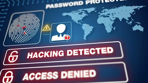 System scanning Hacking Detected, malicious virus hacked network, no access Stock Footage 116353535