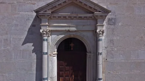 System for securing the building after the earthquake, Santuario di Macereto Stock Footage 142931663