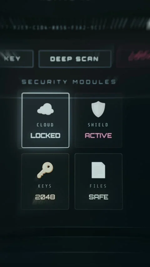System security interface showing module activation and configuration options Stock Footage 335466790