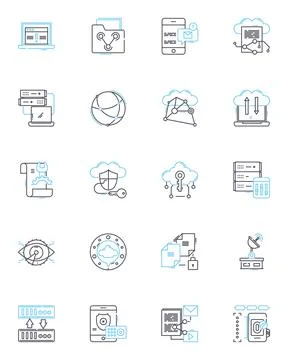 System security linear icons set. Encryption, Firewall, Authentication Stock Illustration