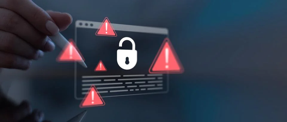 System security warning interface for detecting cyber threats and data breach Stock Photos