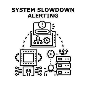 System slowdown alerting concept with server infrastructure 스톡 일러스트