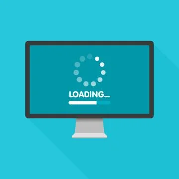 System software update and upgrade concept. Loading process in monitor screen Stock Illustration