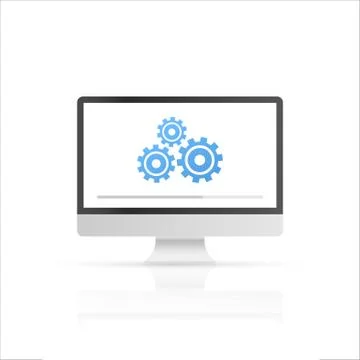 System software update and upgrade concept. Loading process in laptop screen. Illustrazione stock