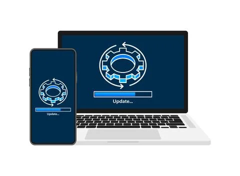 System software update and upgrade. Install new software. Installing app patch Illustrazione stock
