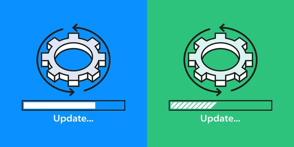 System software update and upgrade. Install new software. Installing app patch Illustrazione stock