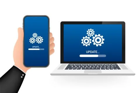 System software update, data update or synchronize with progress bar on the 스톡 일러스트