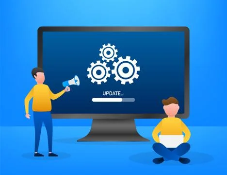 System software update, data update or synchronize with progress bar on the Stock Illustration