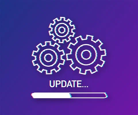 System software update or upgrade. Banner new update, Glitch icon. Vector Illustrazione stock