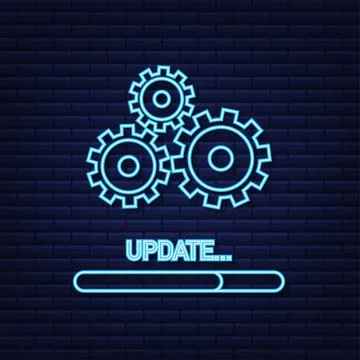 System software update or upgrade neon icon. Banner new update, Badge, sign 스톡 일러스트