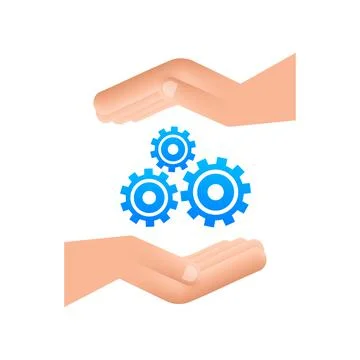 System software update or upgrade concept with hands. Banner new update, Badge Stock Illustration