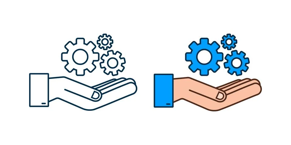 System software update or upgrade concept with hands. Banner new update, Badge Stock Illustration
