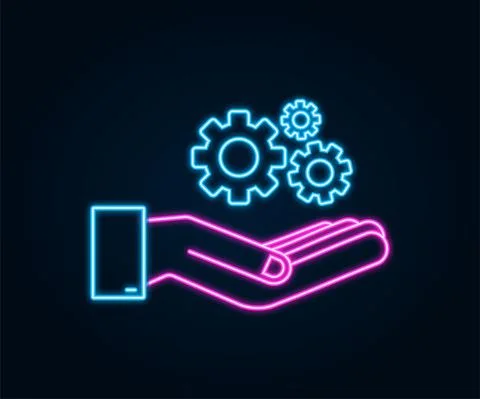 System software update or upgrade concept with hands. Banner new update, Neon Stock Illustration