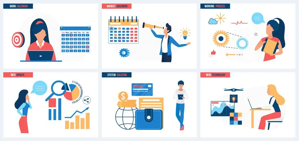 System solutions and information update, new technology for workflow planning Stock Illustration