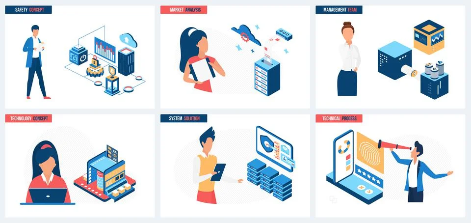System solutions for market analysis, data safety technology, technical process Stockillustratie