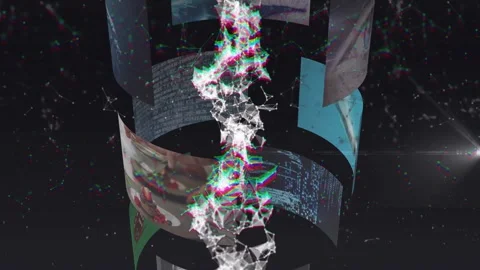 System starting cylinder spinning, scrolling eye tiles, filament pulsing, data Stock Footage 332900530