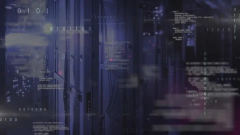 System startup activating server rack causing code fragments drifting, Stock Footage 313240218