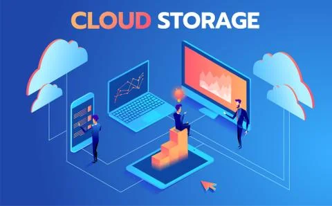 System of technical support. People interacting with the technical cloud storage Stockillustratie