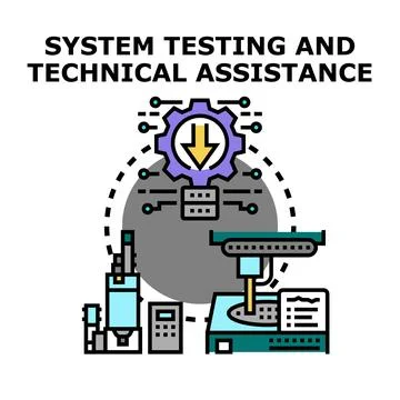 System testing and technical assistance for manufacturing production quality Illustrazione stock