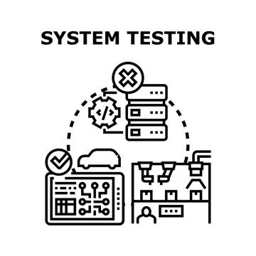 System testing process validating software and hardware products Stock Illustration
