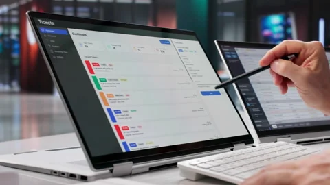System Tickets Software. Man Working Stock Footage 329686639