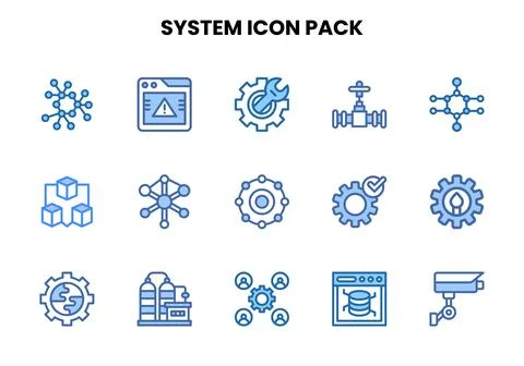 System Two Colour Bundle Icons Pack Stock Illustration