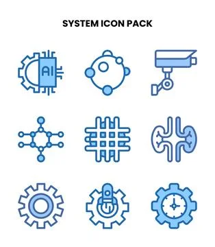 System Two Colour UI Icons Pack Stock Illustration