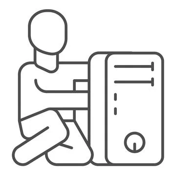 System unit and master thin line icon, pcrepair concept, system unit, master Stock Illustration