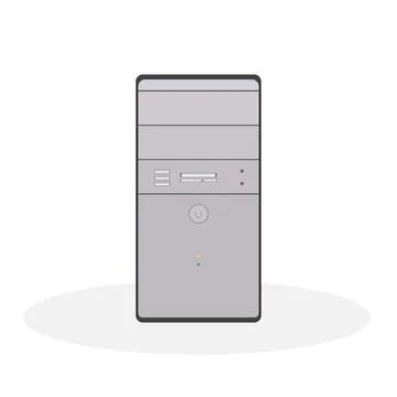 The system unit of the computer is in gray tones, with a card reader and Stock Illustration