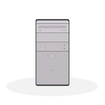 The system unit of the computer is in gray tones, with a CD-ROM drive and Stock Illustration